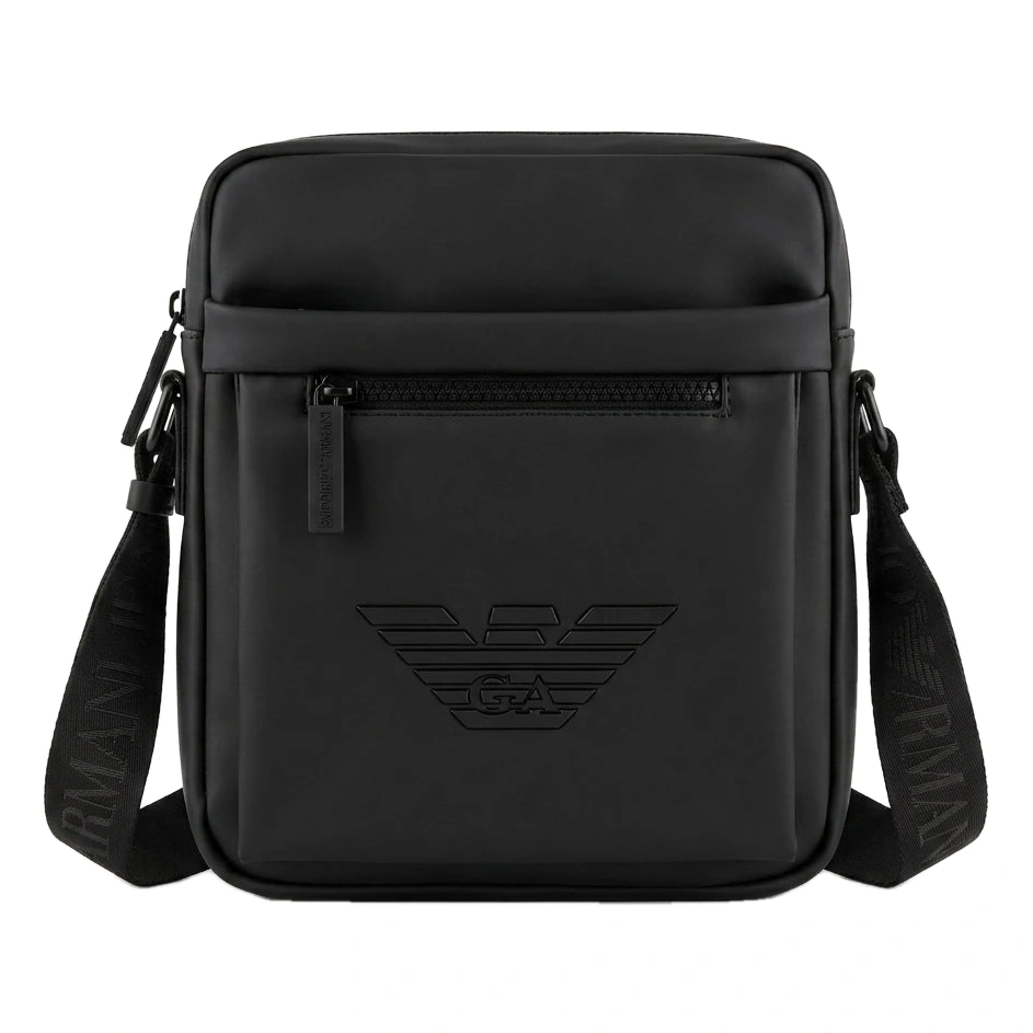 EA7 Emporio Armani Men's Embossed Eagle Logo Reporter Crossbody Bag – Black #0005