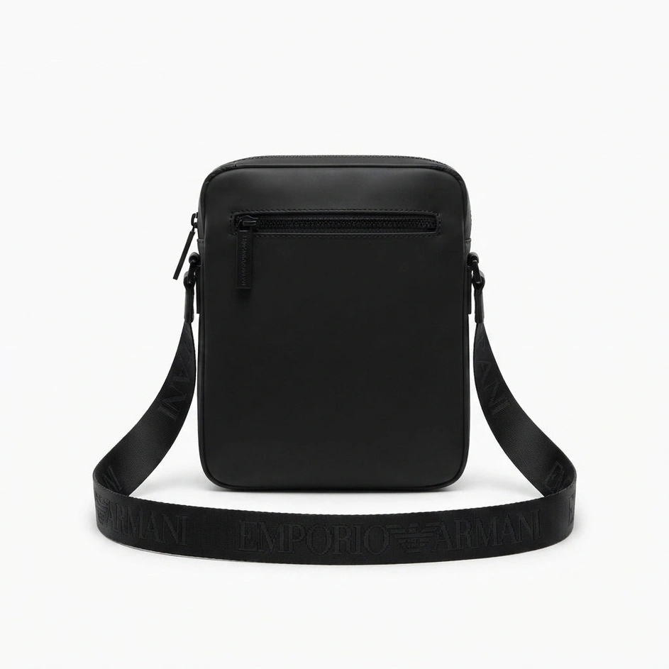 EA7 Emporio Armani Men's Embossed Eagle Logo Reporter Crossbody Bag – Black #0005