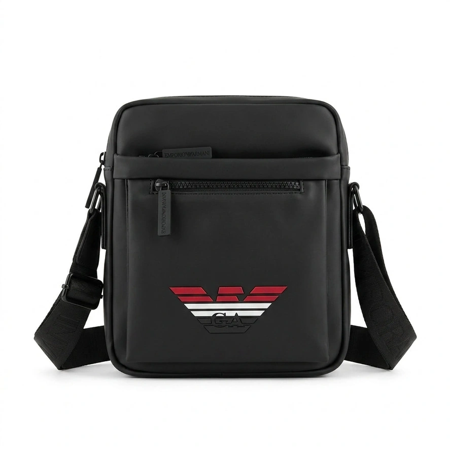 Emporio Armani Men's Tricolor Eagle Crossbody Bag - Black #0004