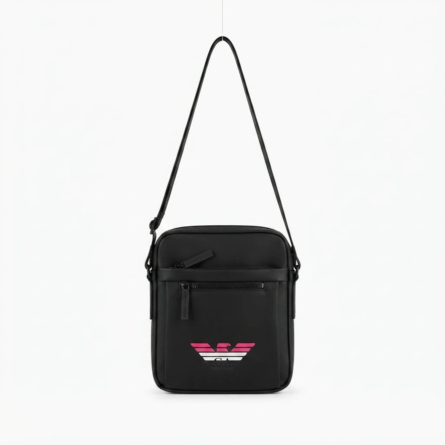 Emporio Armani Men's Tricolor Eagle Crossbody Bag - Black #0004
