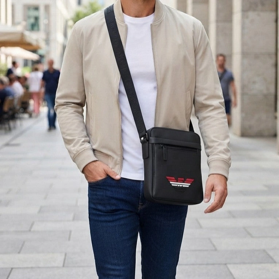 Emporio Armani Men's Tricolor Eagle Crossbody Bag - Black #0004