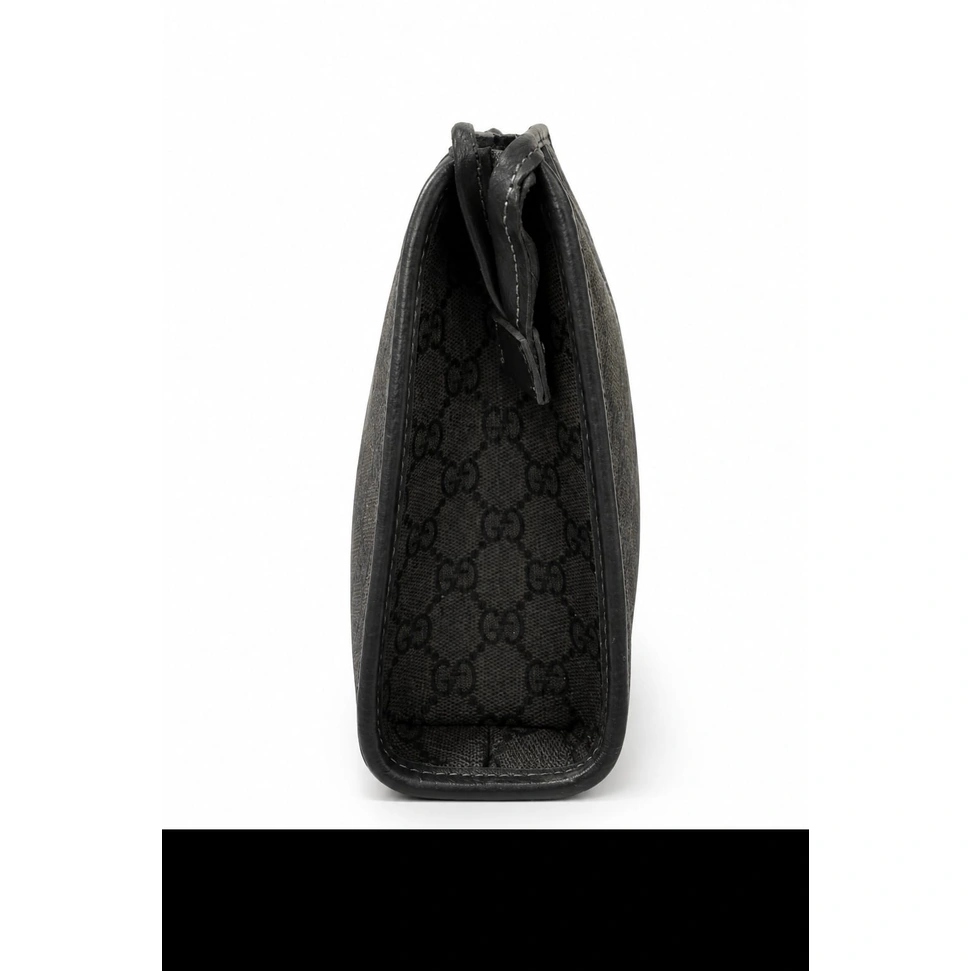 Gucci GG Supreme Unisex Clutch Bag – Grey & Black Monogram with Signature Web Stripe#0003