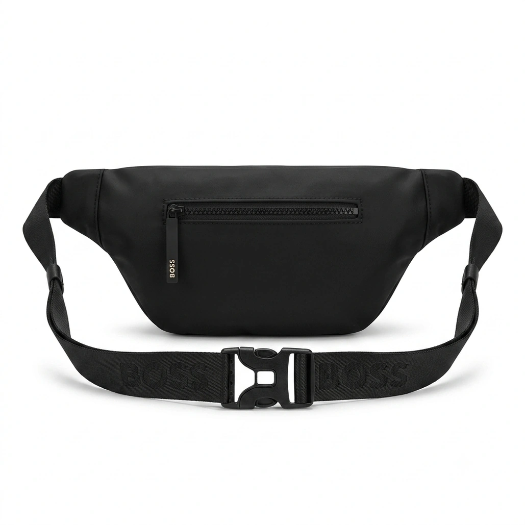 HUGO BOSS Black Nylon Belt Bag with Contrast Logo and Multiple Zipped Compartments #0014