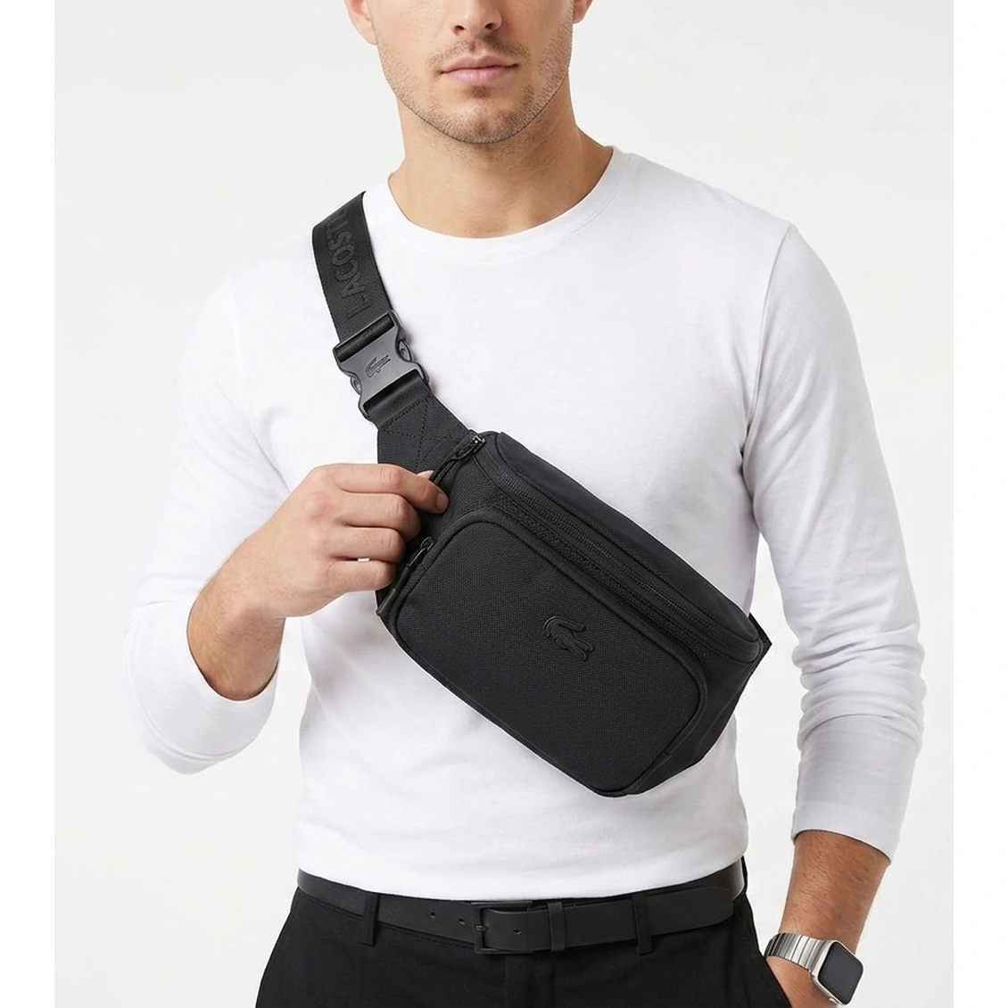 Lacoste Men's Black Nylon Triple Zipper Waist Bag #0021