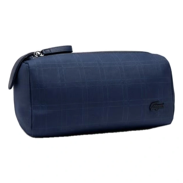 Lacoste Men's Matte Check Coated Canvas Toiletry Bag – Navy #0009