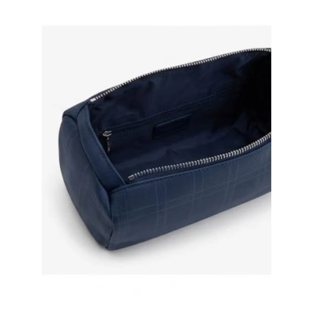 Lacoste Men's Matte Check Coated Canvas Toiletry Bag – Navy #0009