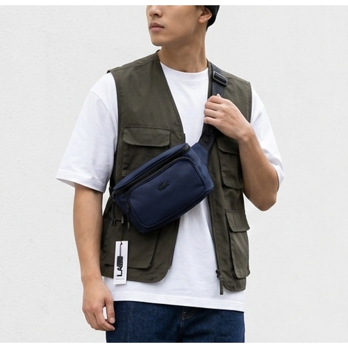 Lacoste Men's Navy Nylon Triple Zipper Waist Bag #0018