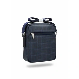 Lacoste Men's Vertical Crossbody Messenger Bag – Navy Blue Windowpane Check#0016