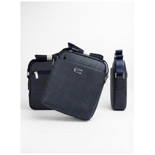 Lacoste Men's Vertical Crossbody Messenger Bag – Navy Blue Windowpane Check#0016