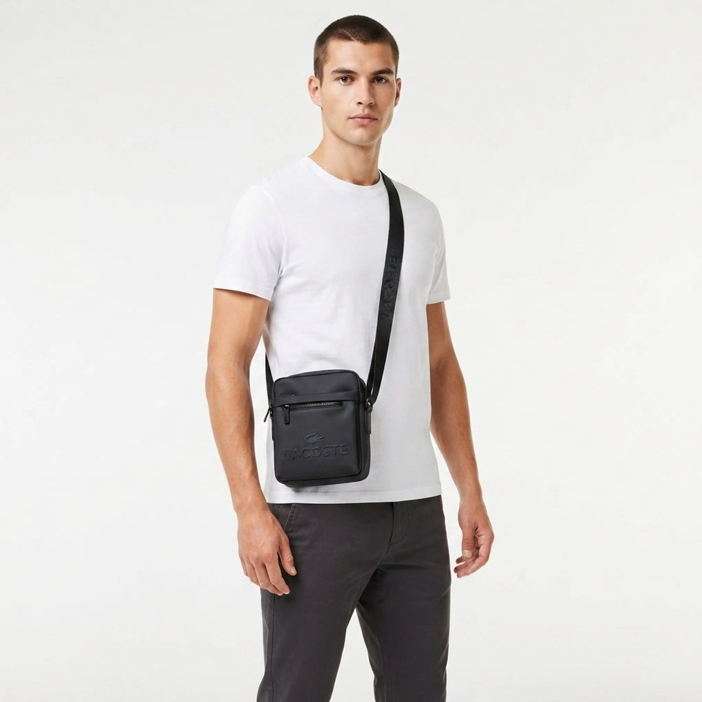 Lacoste Men's Vertical Crossover Bag with Branded Strap - Black #0014