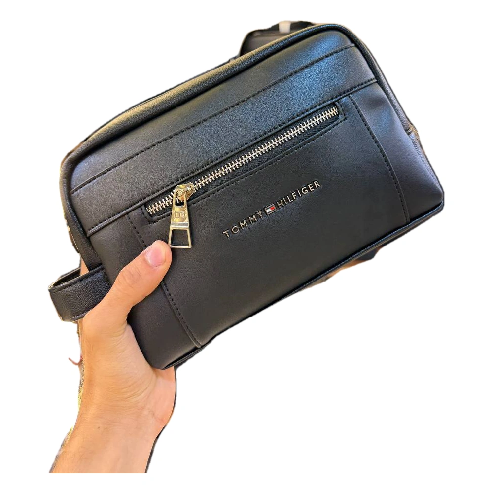 Tommy Hilfiger Black Leather Handbag For Men #0009