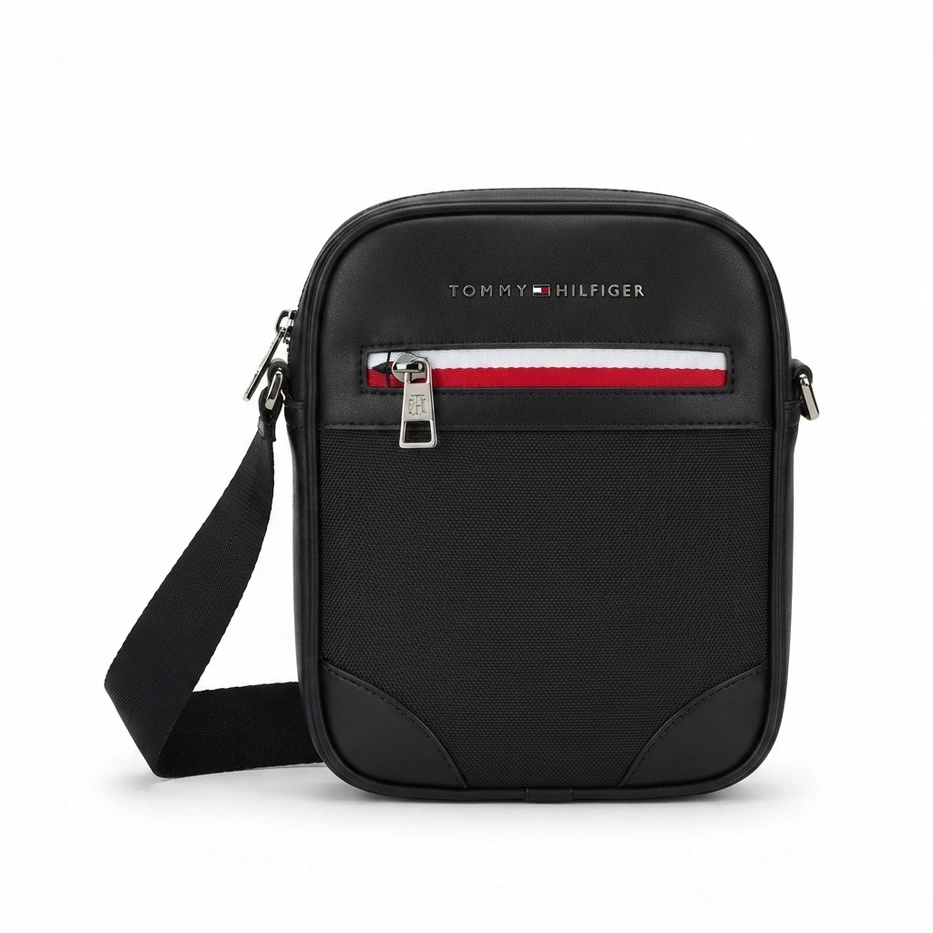 Tommy Hilfiger Men's Black Crossbody Bag with Adjustable Shoulder Strap #0064