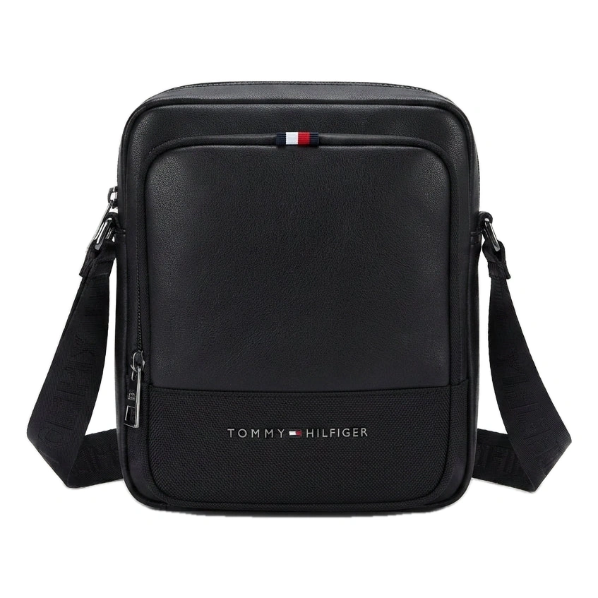Tommy Hilfiger Men's Black Crossover Messenger Bag with Branded Webbing Strap #0063