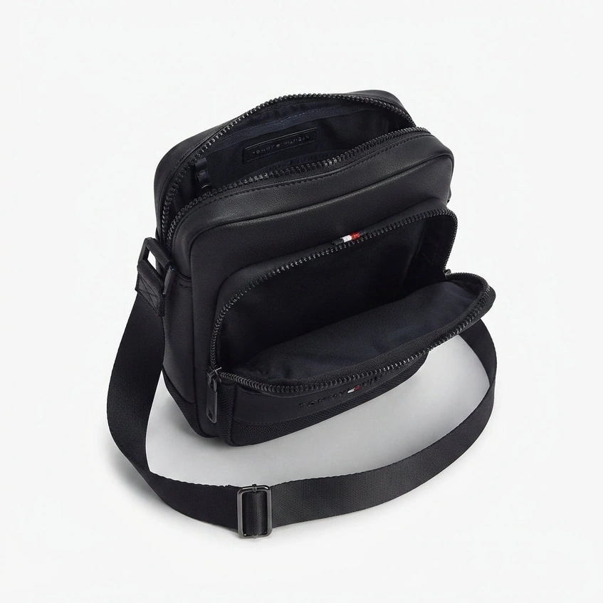 Tommy Hilfiger Men's Black Crossover Messenger Bag with Branded Webbing Strap #0063