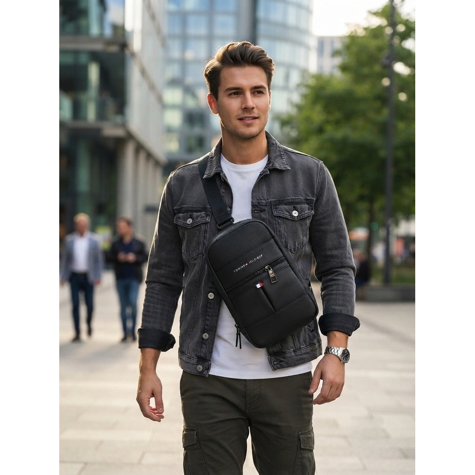 Tommy Hilfiger Men's Chic Crossbody Sling Bag - Black #0062