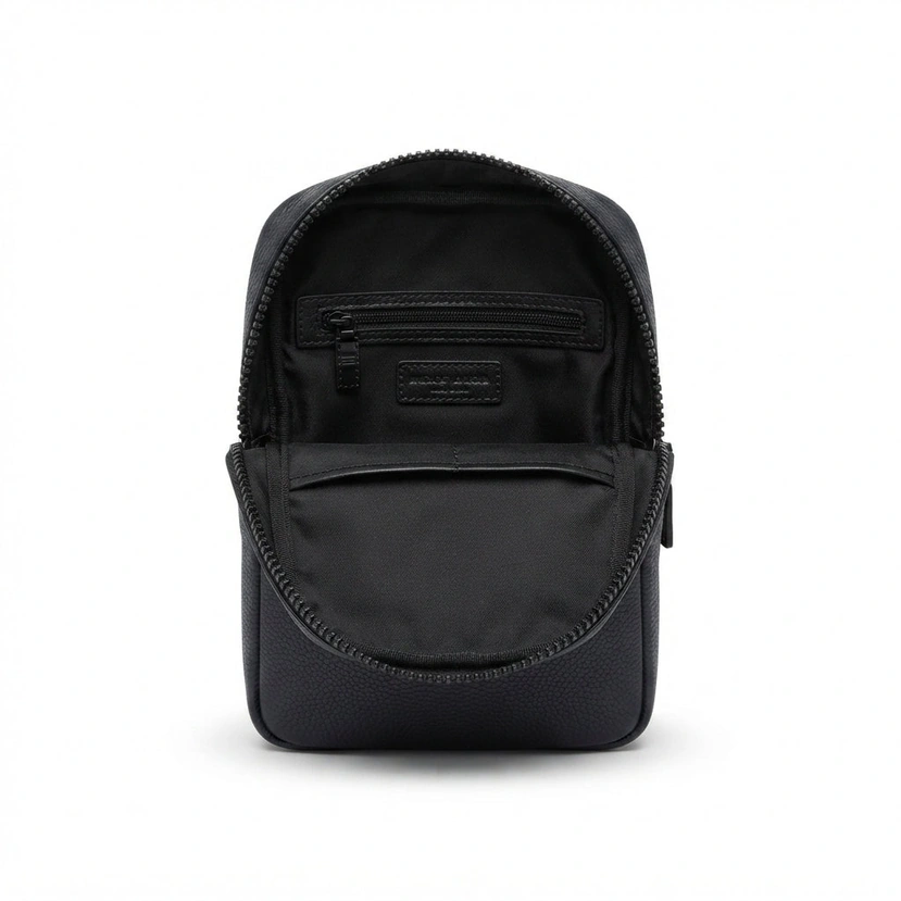 Tommy Hilfiger Men's Faux Leather Crossbody Bag with Monochromatic Monogram Details - Black #0069