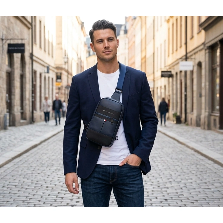 Tommy Hilfiger Men's Faux-Leather Crossbody Sling Bag - Navy #0065