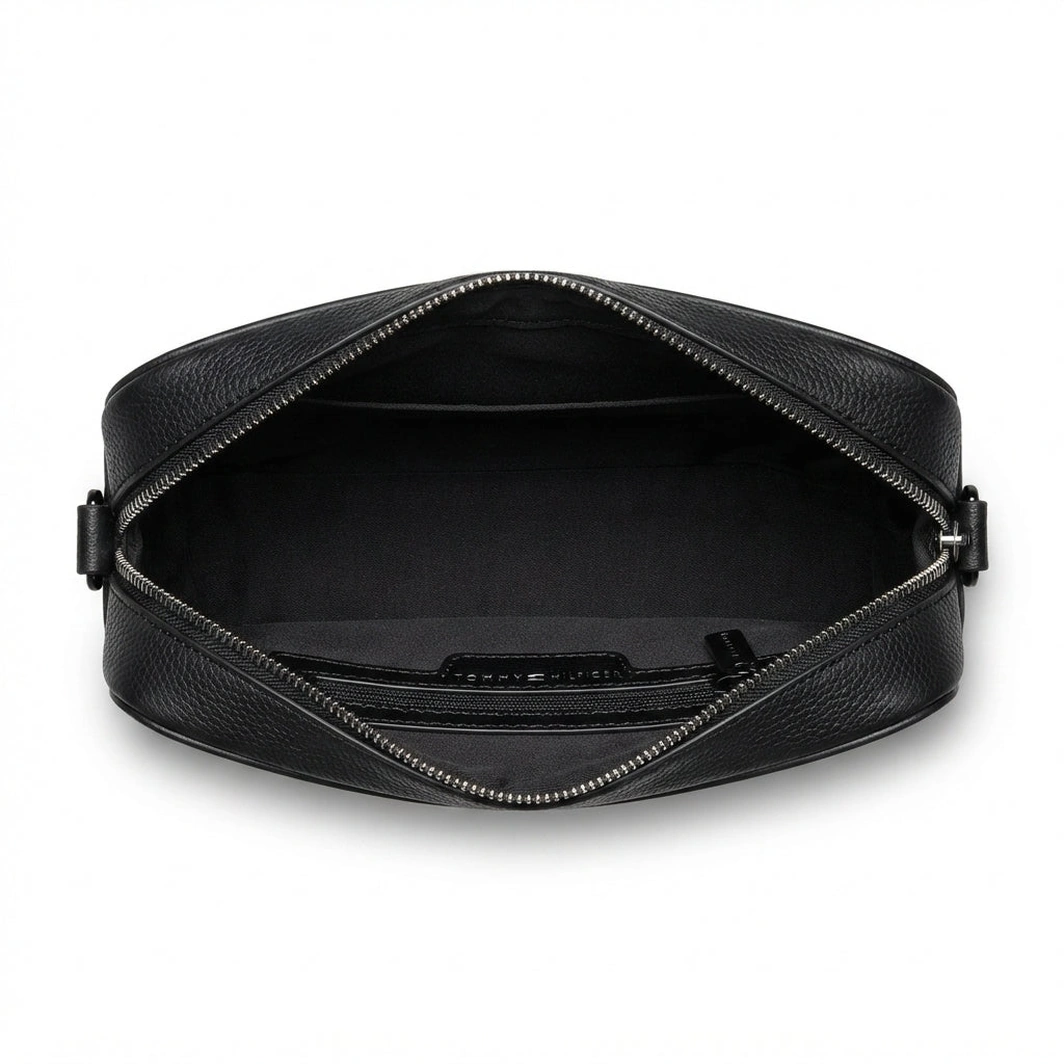 Tommy Hilfiger Monogram Crossbody Bag with Striped Strap - Black #0066