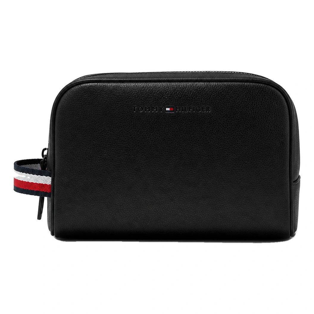 Tommy Hilfiger Polished Black Leather Handbag For Men #0013