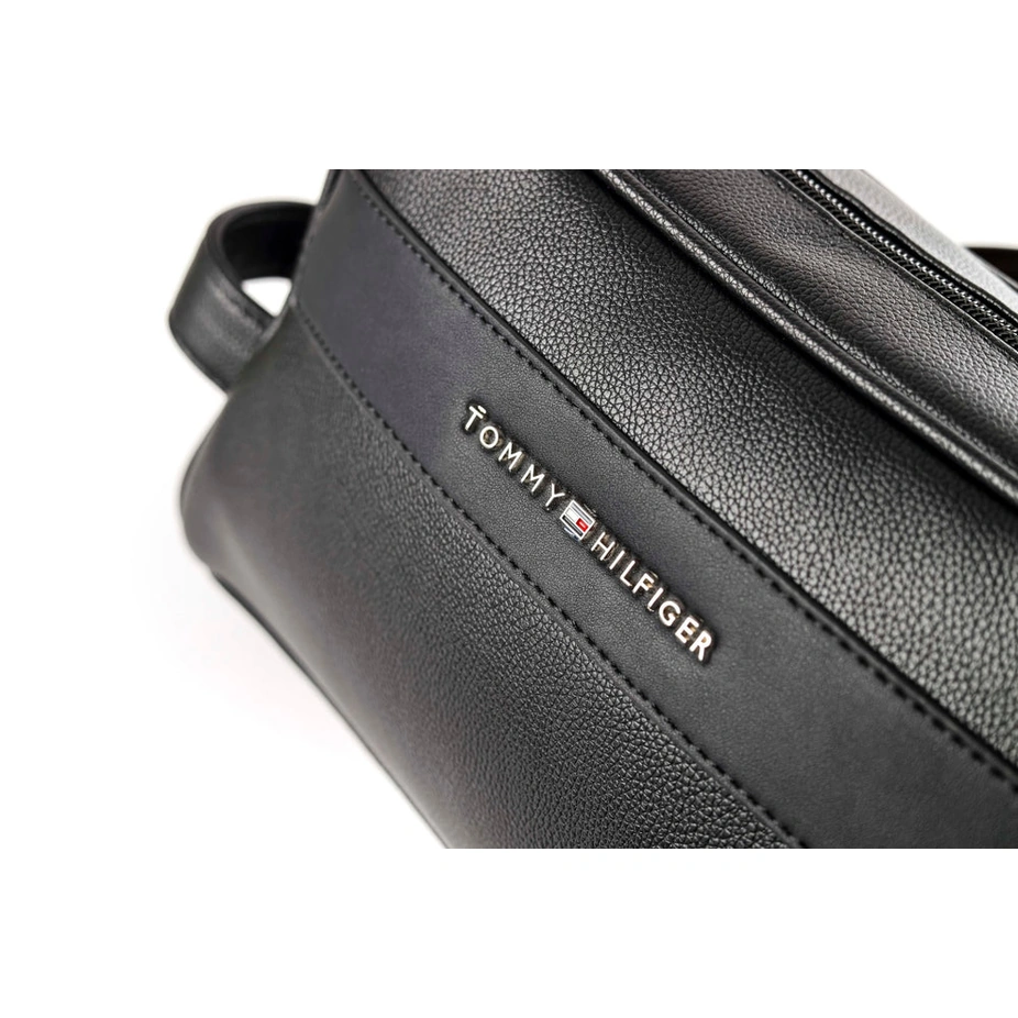 Tommy Hilfiger Polished Black Men’s Pouch With Corner Stripe #0015