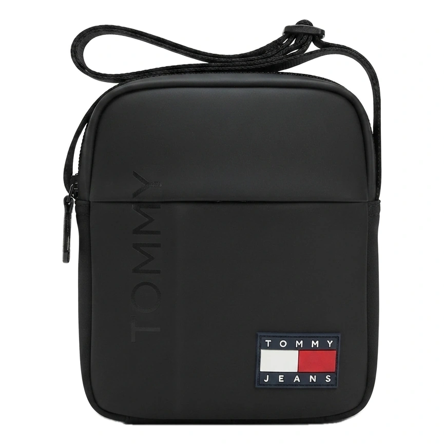 Tommy Jeans Men's Black Crossover Bag with Front Zip and Logo Patch #0080
