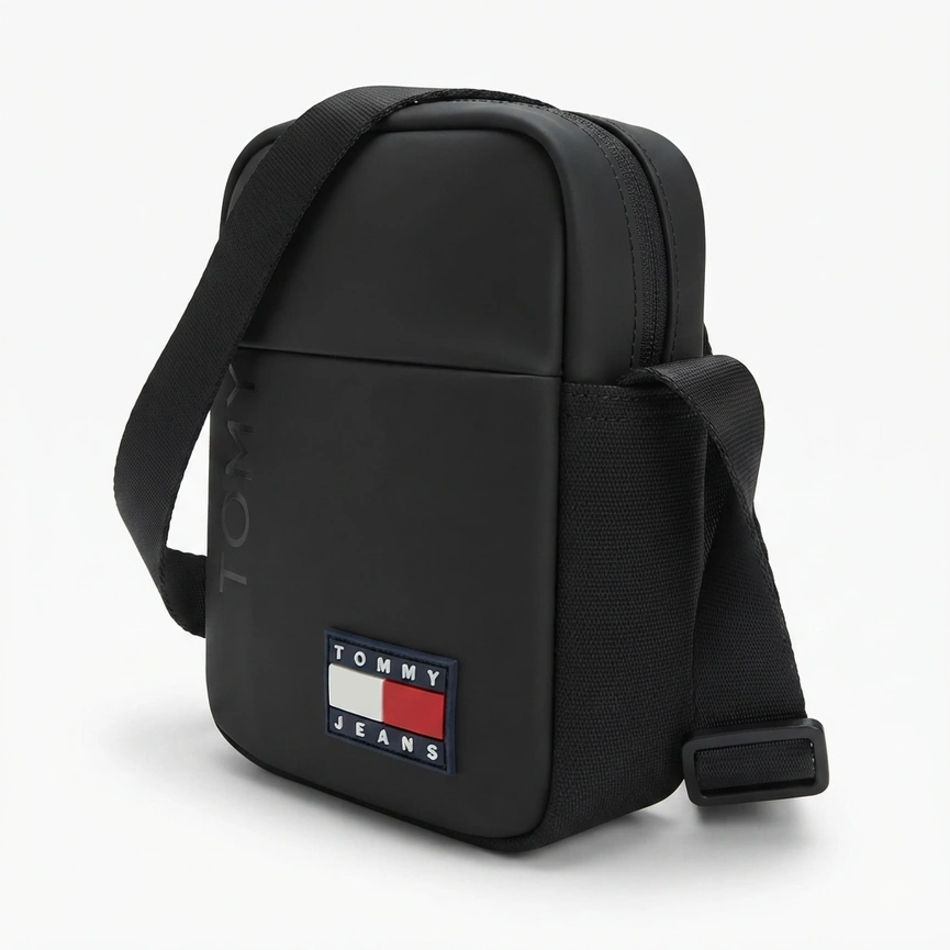 Tommy Jeans Men's Black Crossover Bag with Front Zip and Logo Patch #0080