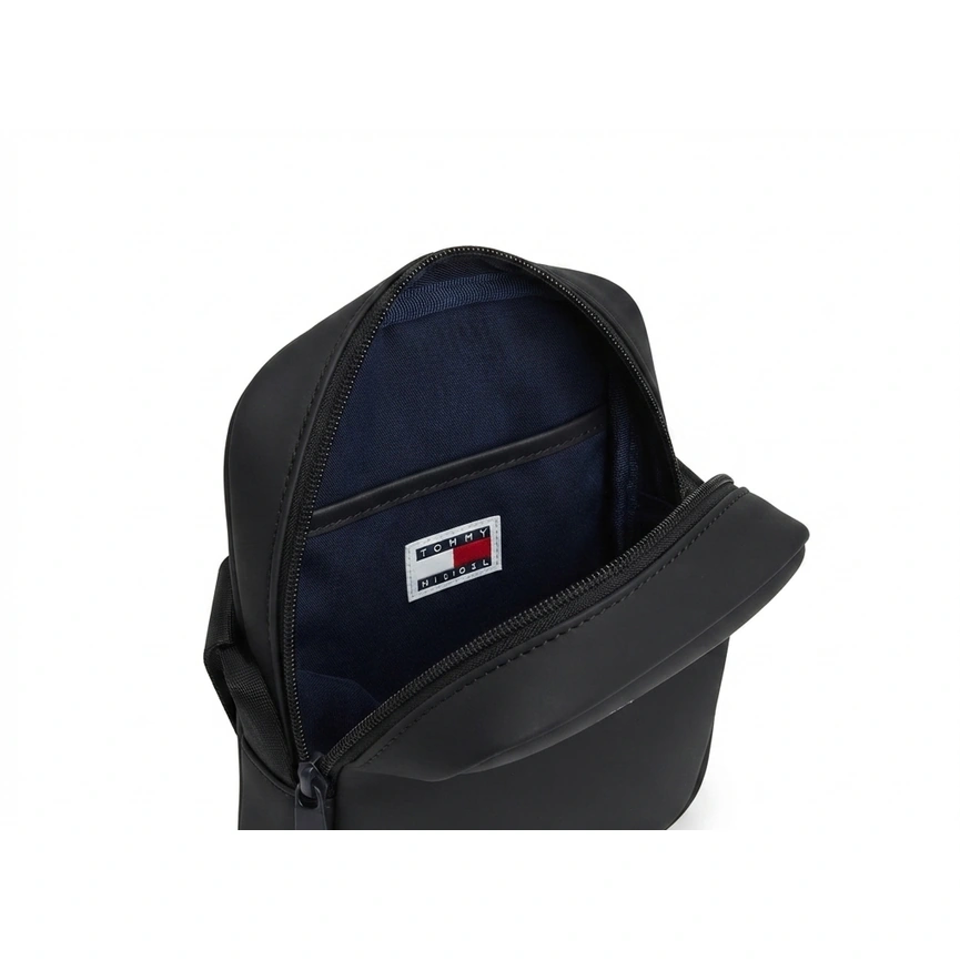 Tommy Jeans Men's Black Crossover Bag with Front Zip and Logo Patch #0080