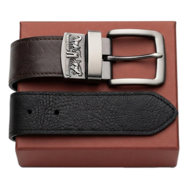 2-in-1 Classic Men's Leather Belt – Reversible Brown & Black with Gift Box #05