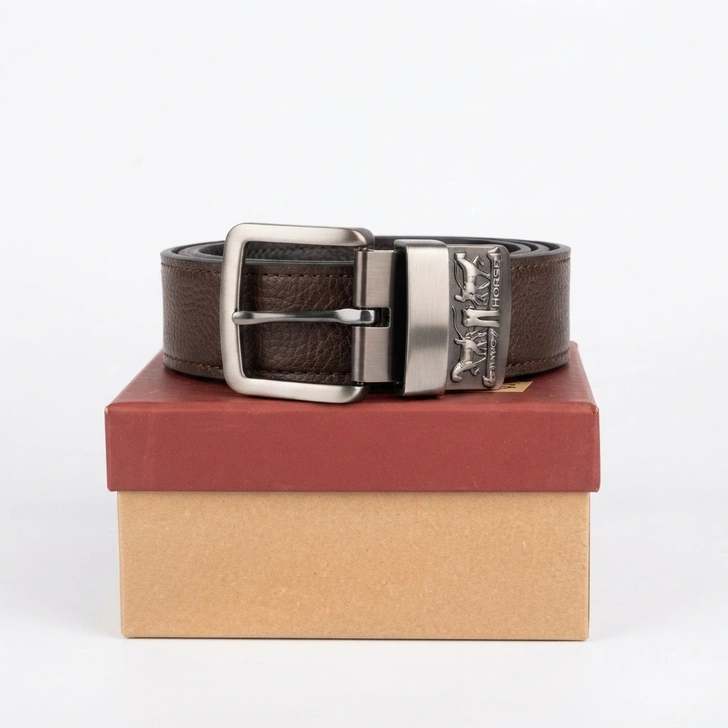 2-in-1 Classic Men's Leather Belt – Reversible Brown & Black with Gift Box #05