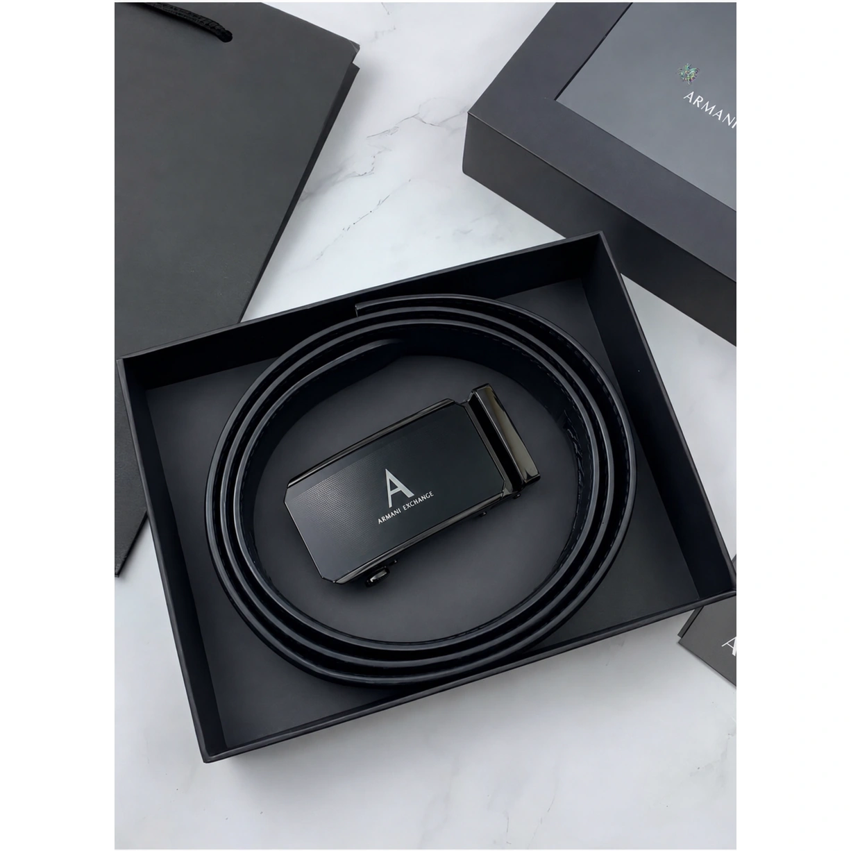 AX Black Leather Belt For Men #01