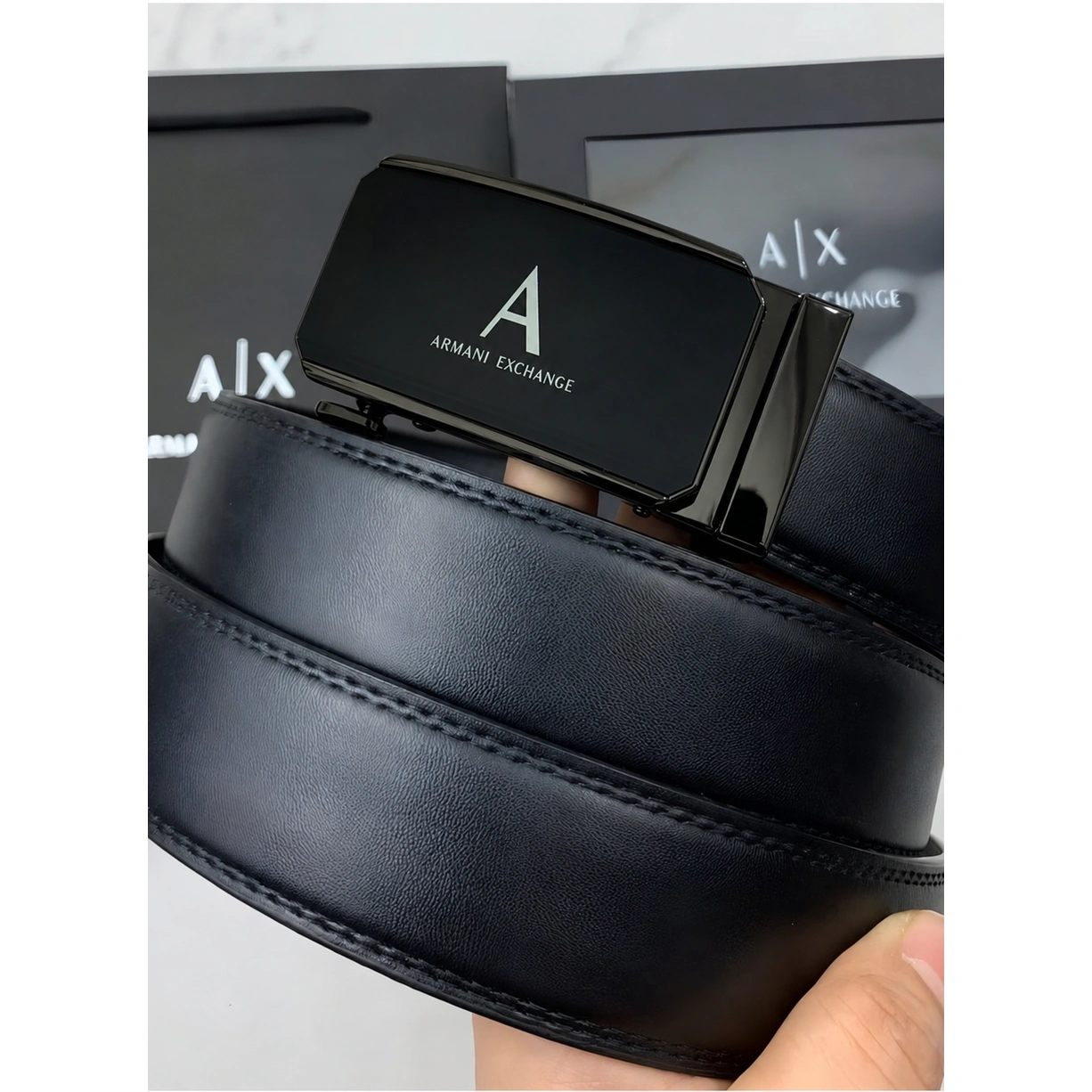 AX Black Leather Belt For Men #01