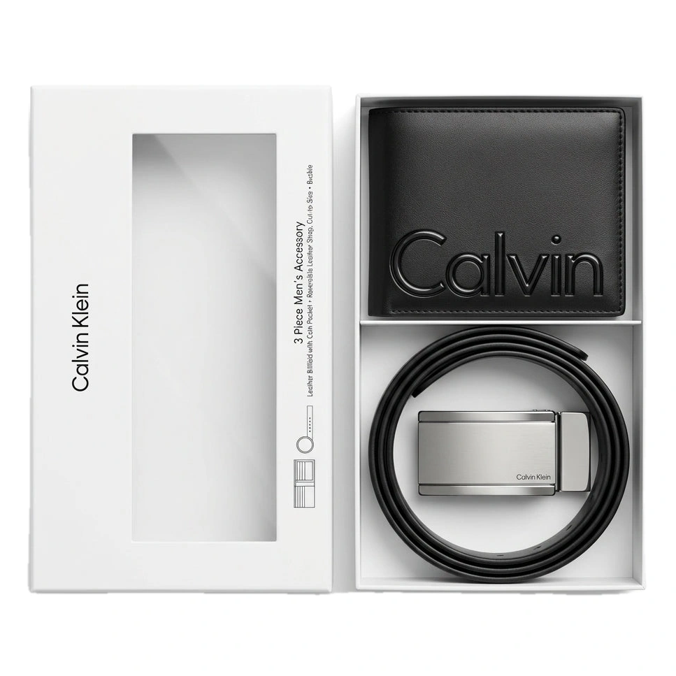 Calvin Klein Men's Leather Wallet & Belt Gift Set - Black #09