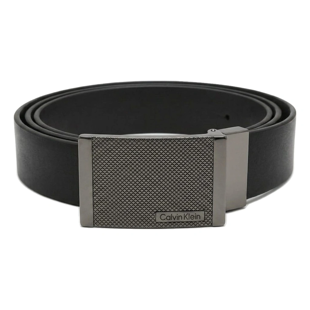 Calvin Klein Men's Reversible Belt – Black & Dark Brown Leather with Geometric Gunmetal Buckle#24