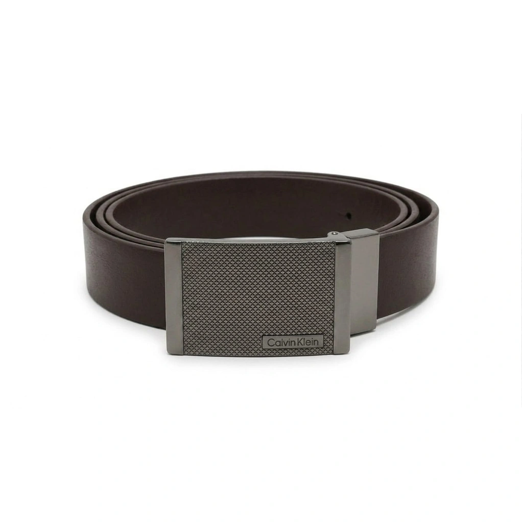 Calvin Klein Men's Reversible Belt – Black & Dark Brown Leather with Geometric Gunmetal Buckle#24