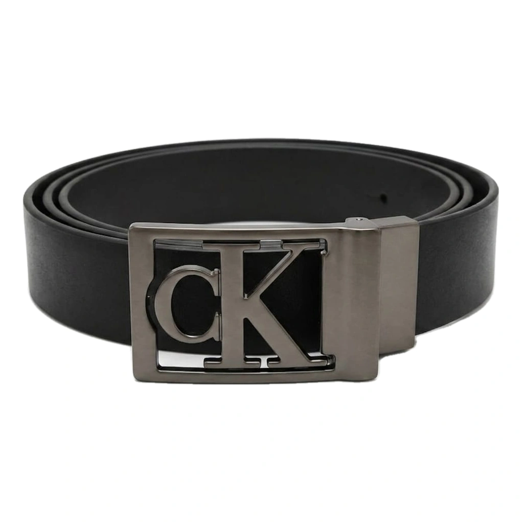 Calvin Klein Men's Reversible Belt – Black & Dark Brown Leather with Iconic CK Gunmetal Buckle#23