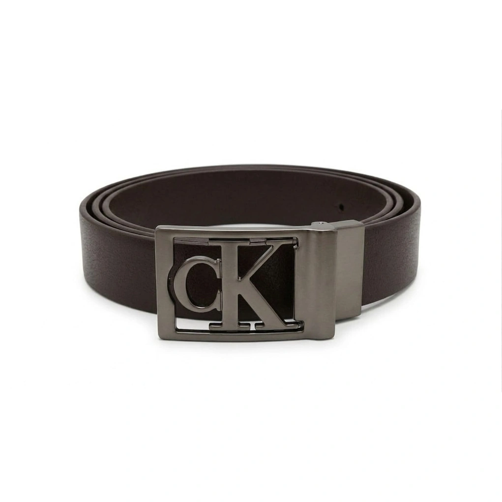 Calvin Klein Men's Reversible Belt – Black & Dark Brown Leather with Iconic CK Gunmetal Buckle#23