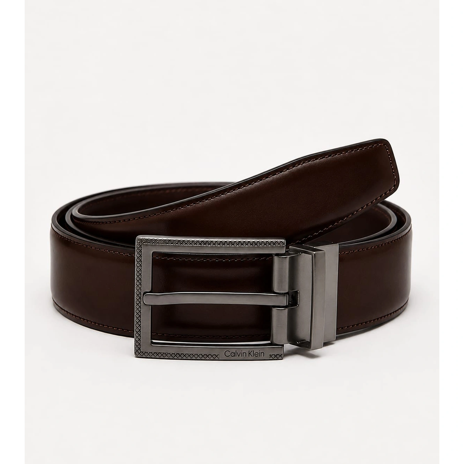 Calvin Klein Men's Reversible Belt – Black & Dark Brown Leather with Premium Metal Buckle#020