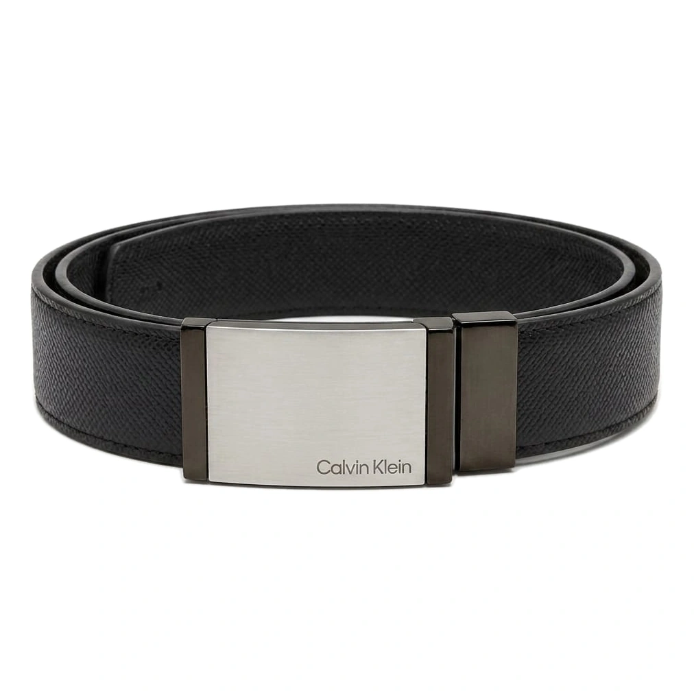Calvin Klein Men's Reversible Belt – Dual-Texture Black Leather with Premium Gunmetal Buckle#22