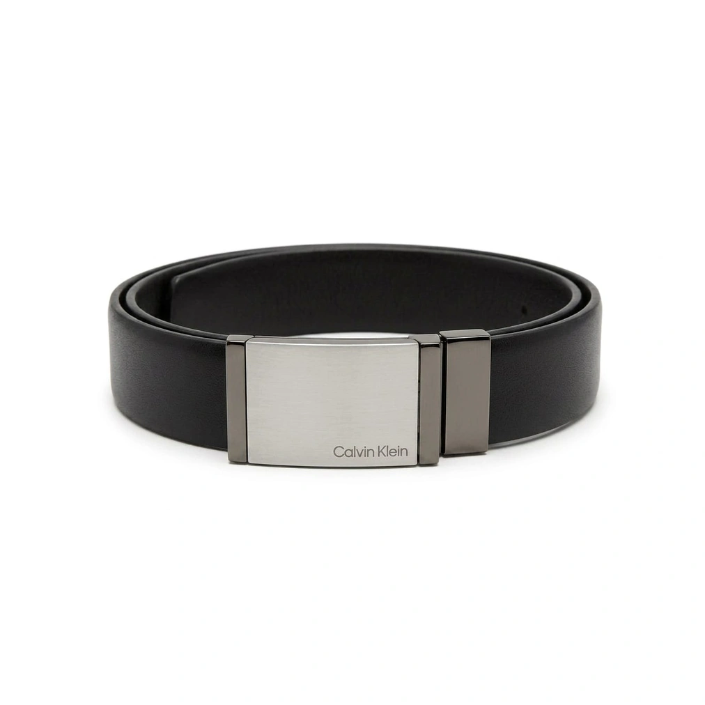 Calvin Klein Men's Reversible Belt – Dual-Texture Black Leather with Premium Gunmetal Buckle#22