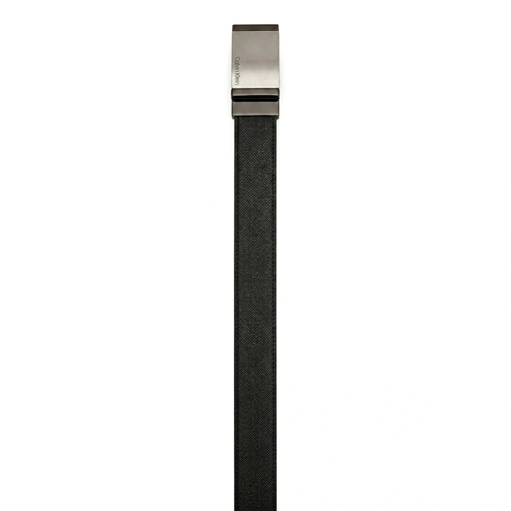 Calvin Klein Men's Reversible Belt – Dual-Texture Black Leather with Premium Gunmetal Buckle#22