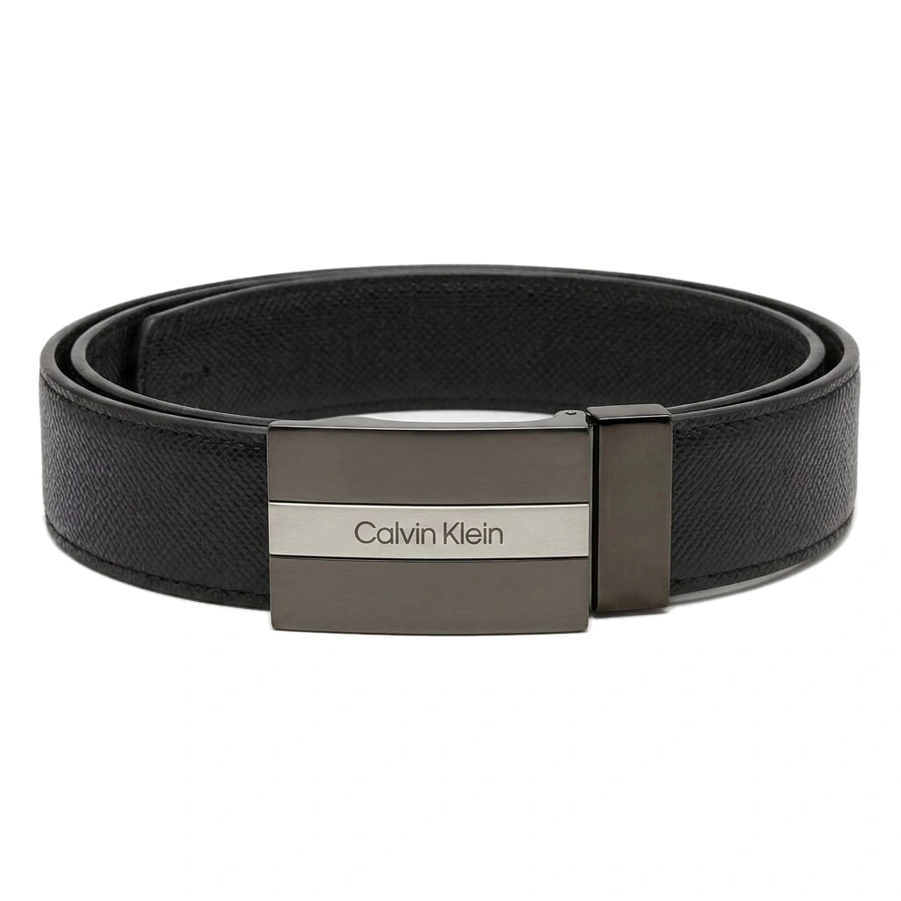 Calvin Klein Men's Reversible Belt – Dual-Texture Black Leather with Two-Tone Metal Buckle#25
