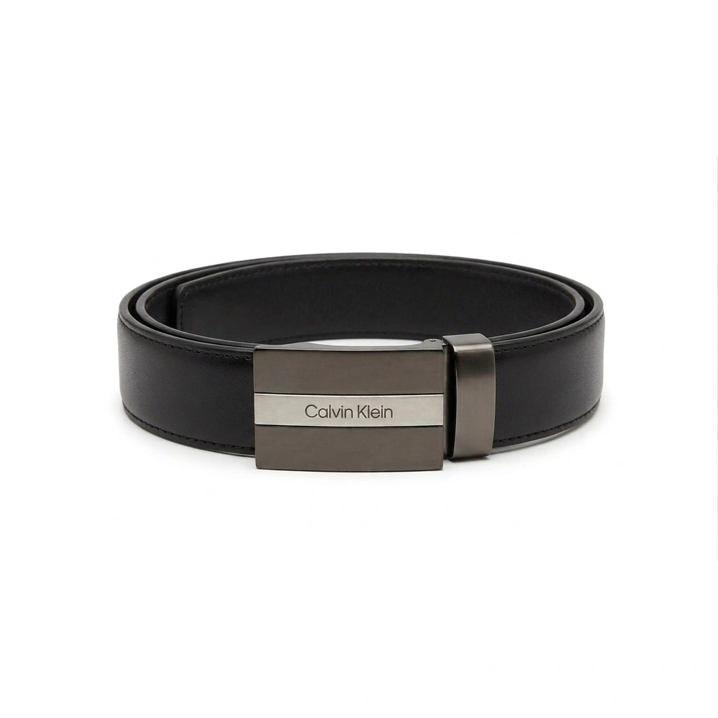 Calvin Klein Men's Reversible Belt – Dual-Texture Black Leather with Two-Tone Metal Buckle#25