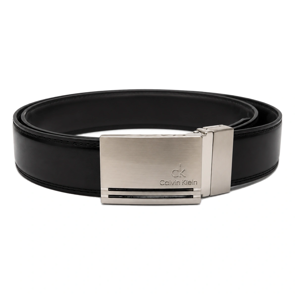Calvin Klein Men's Reversible Leather Belt – Black & Dark Brown with Silver Rectangular Buckle#28