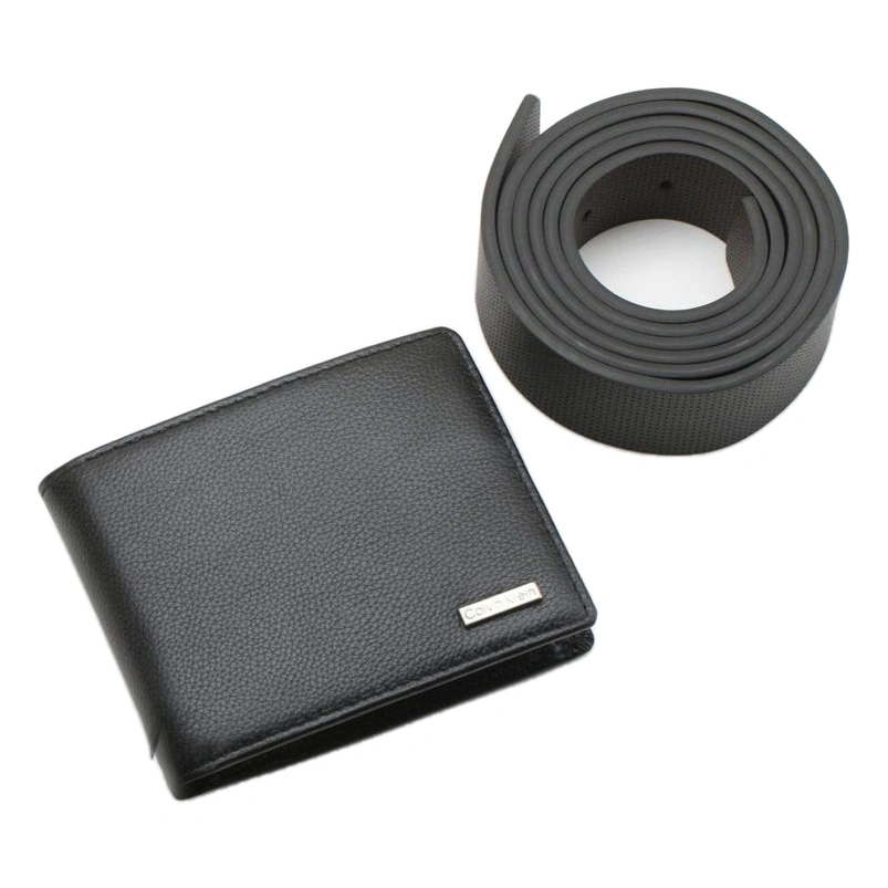 CK Black Leather Wallet-Belt Set For Men #06