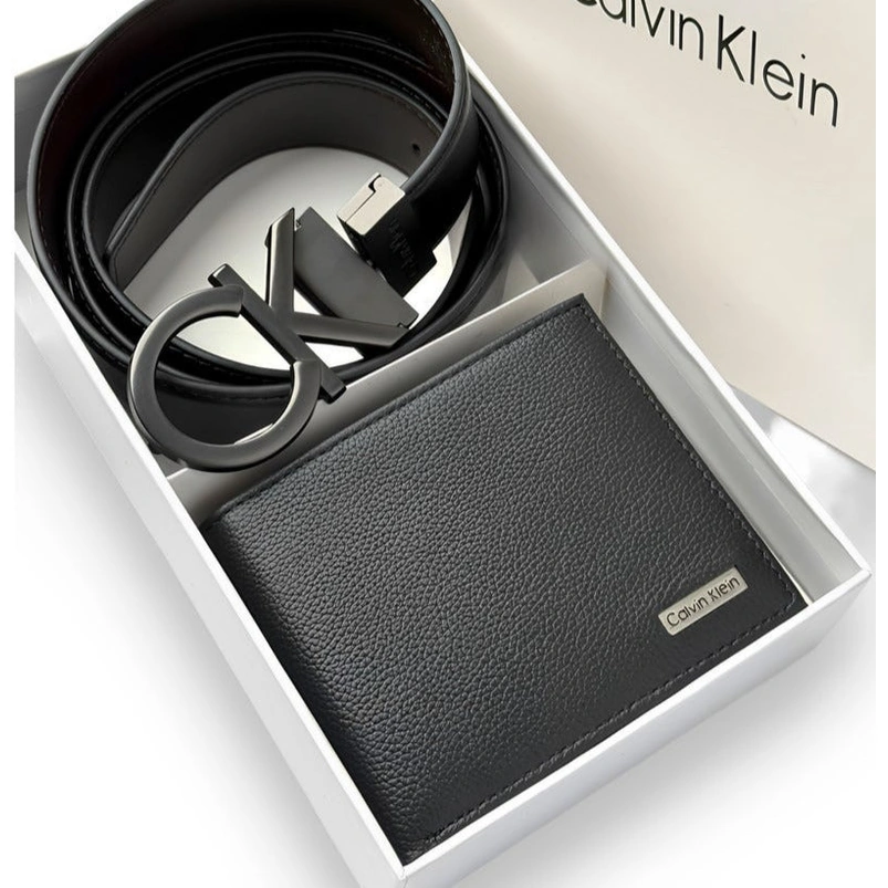 CK Black Leather Wallet-Belt Set For Men #06
