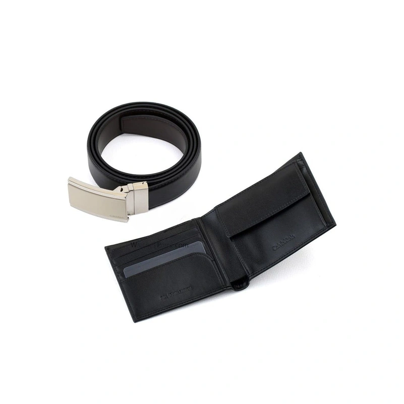 CK Black Leather Wallet-Belt Set For Men #11