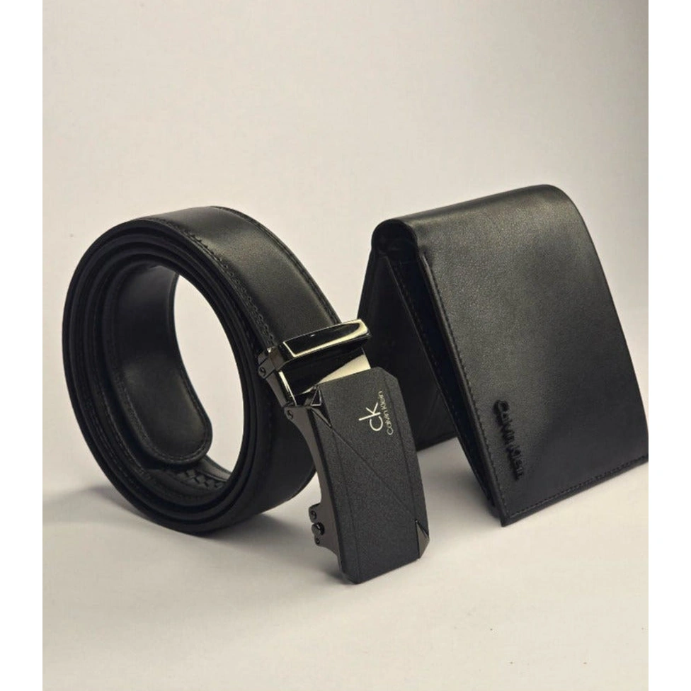 CK Black Leather Wallet-Belt Set For Men #12