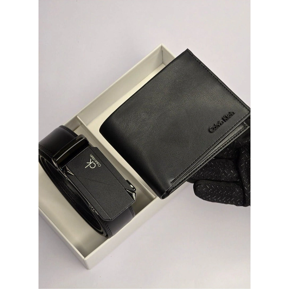 CK Black Leather Wallet-Belt Set For Men #12