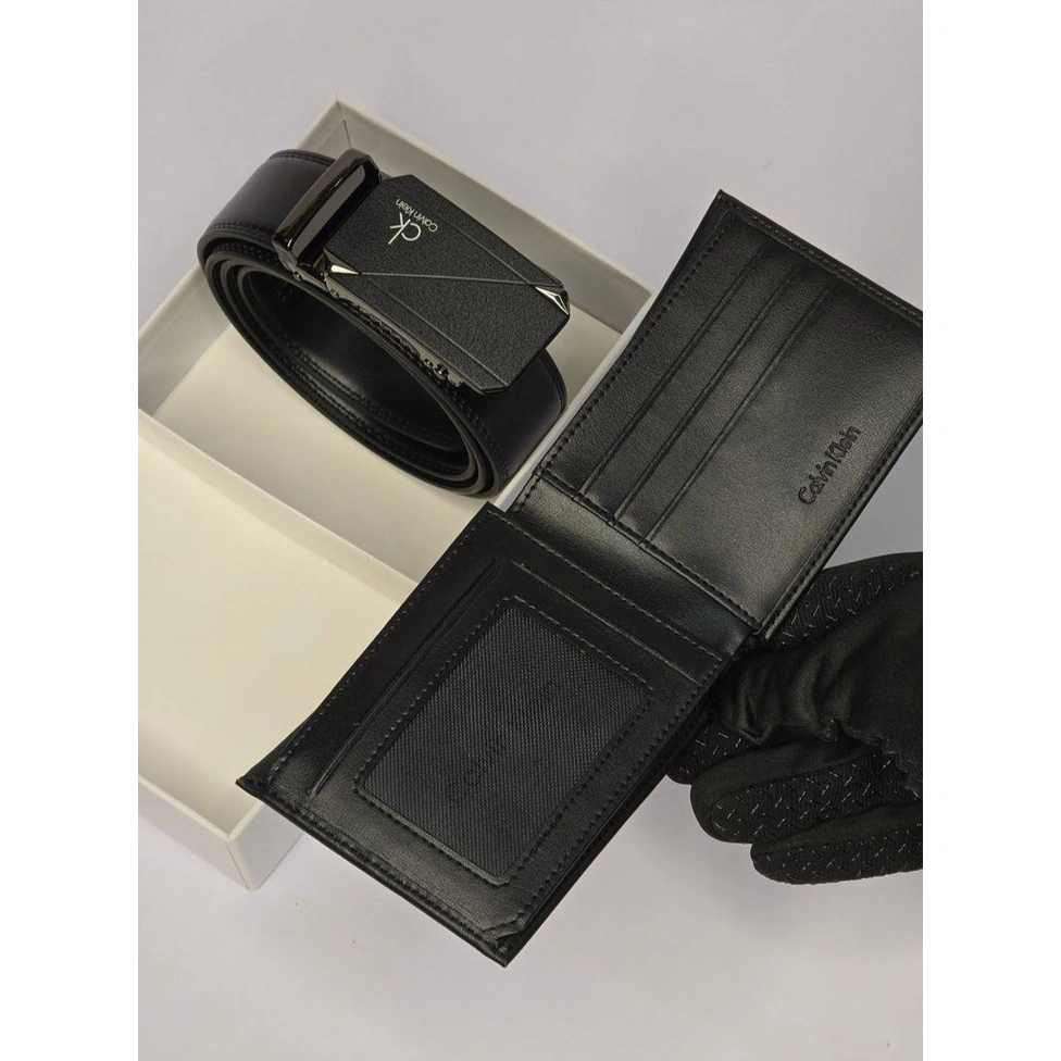 CK Black Leather Wallet-Belt Set For Men #12