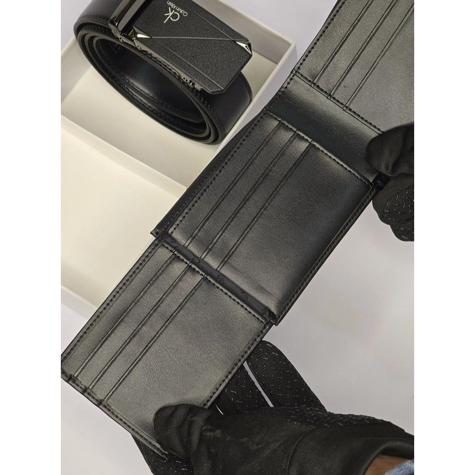 CK Black Leather Wallet-Belt Set For Men #12